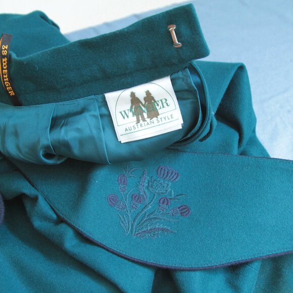 80's green teal midi wool austrian maxi skirt with belt - size 38 European - Picture 4 of 4
